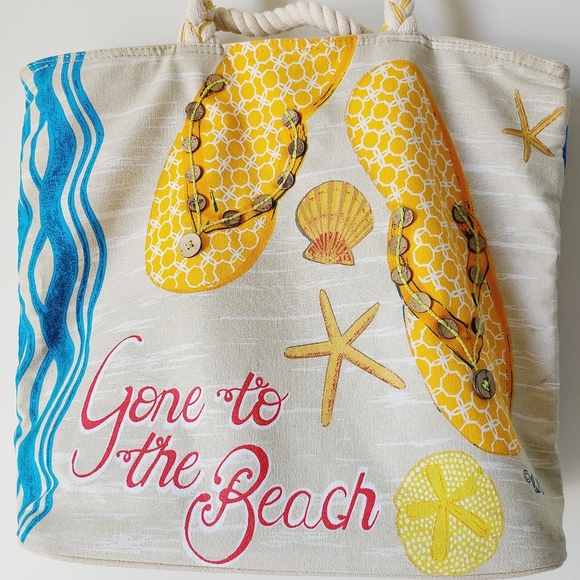 Paul Brent Gone to the Beach canvas bag w/ thick rope straps and zipper closure - Picture 2 of 12